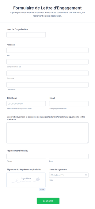 Formulaire De Lettre D'Engagement Form Template