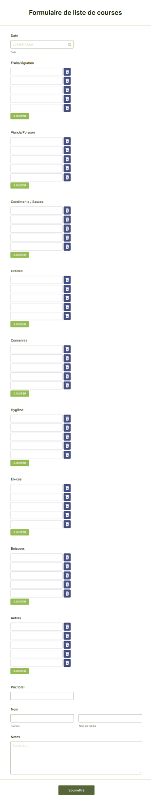 Formulaire De Liste De Courses Form Template