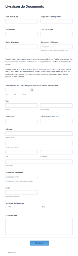 Formulaire De Livraison De Documents Form Template