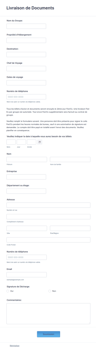 Formulaire De Livraison De Documents