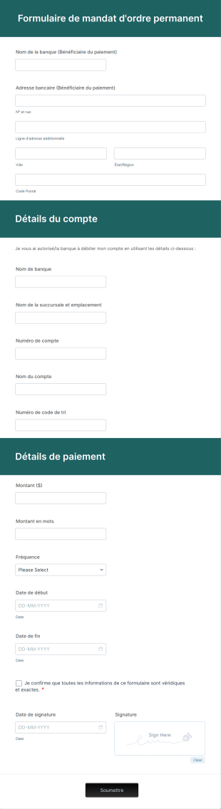 Formulaire De Mandat D'ordre Permanent Form Template