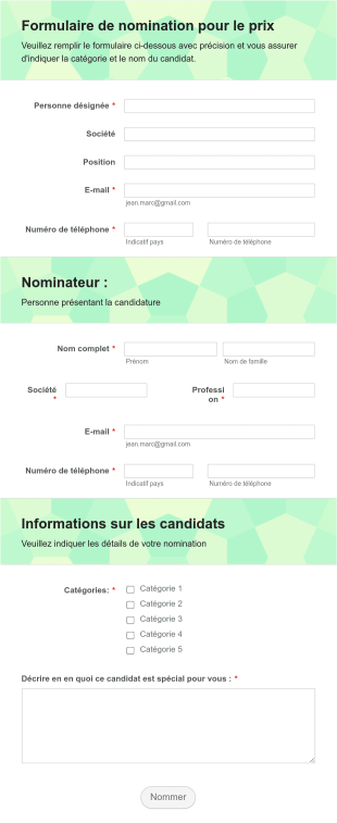 Formulaire De Nomination Pour Le Prix Form Template