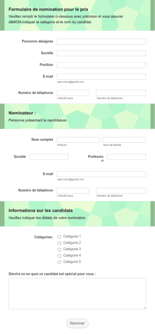 Formulaire De Nomination Pour Le Prix