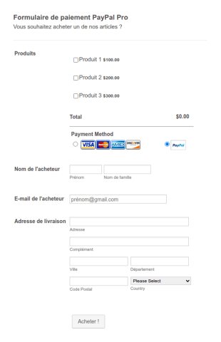 Formulaire De Paiement PayPal Pro