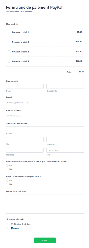 Formulaire De Paiement PayPal