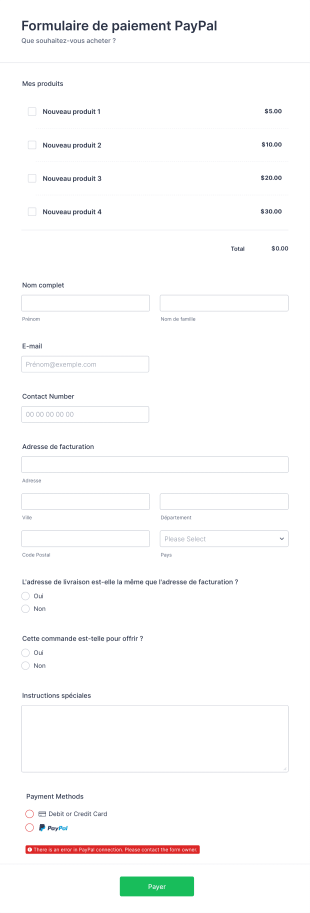 Formulaire De Paiement PayPal Form Template