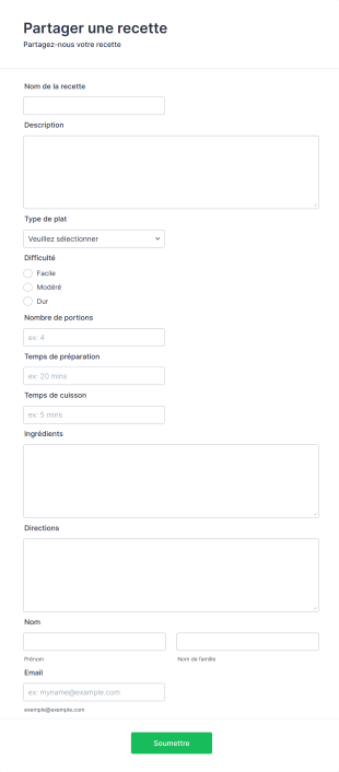 Formulaire De Partage De Recettes D&H Marketing