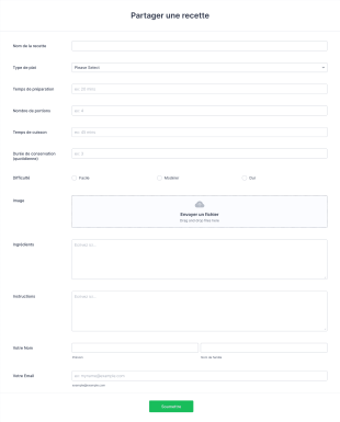 Formulaire De Partage De Recettes
