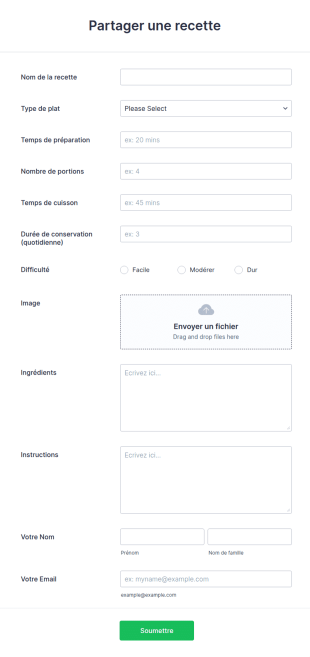 Formulaire De Partage De Recettes
