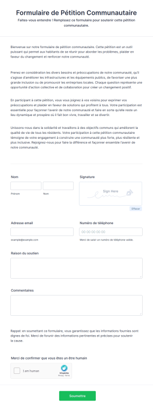 Formulaire De Pétition Communautaire Form Template