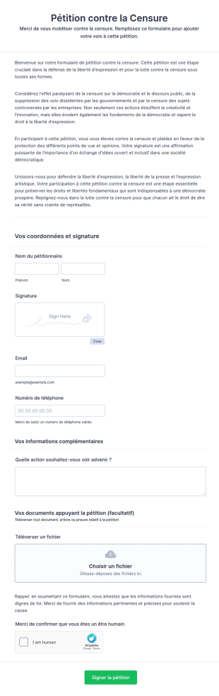 Formulaire De Pétition Contre La Censure