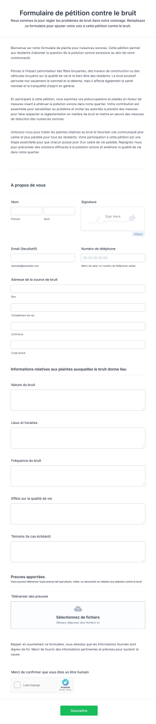 Formulaire De Pétition Contre Le Bruit Form Template