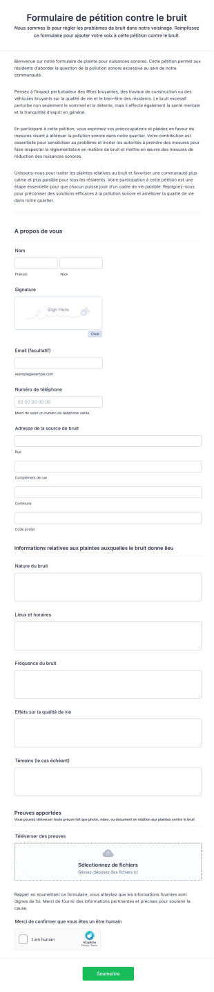 Formulaire De Pétition Contre Le Bruit