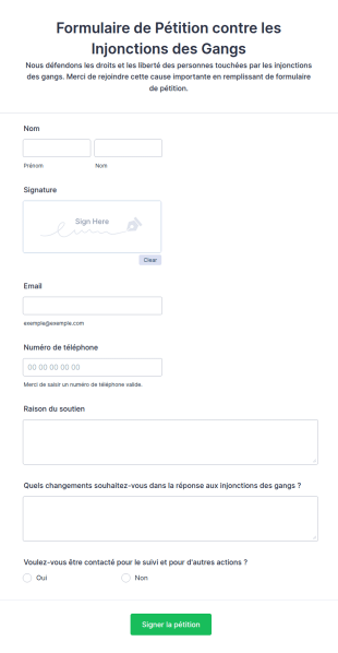 Formulaire De Pétition Contre Les Injonctions Des Gangs