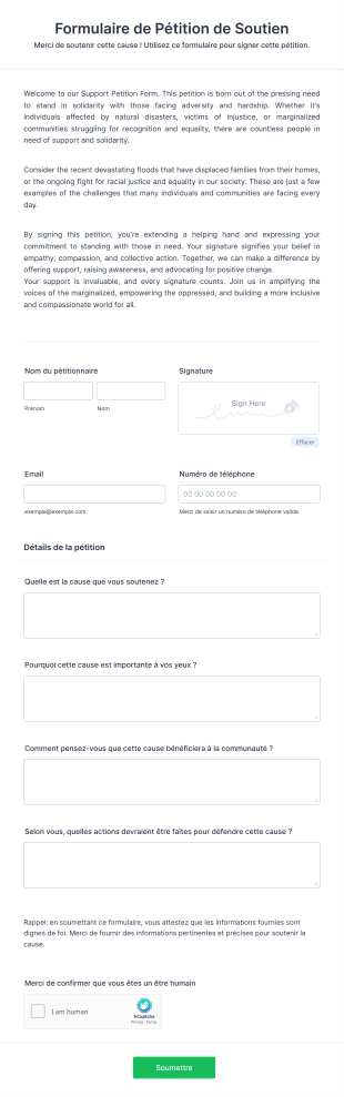 Formulaire De Pétition De Soutien Form Template