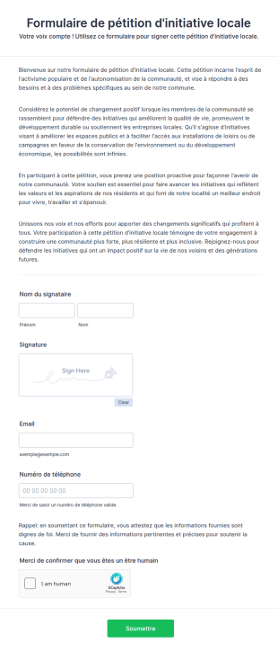 Formulaire De Pétition D'initiative Locale
