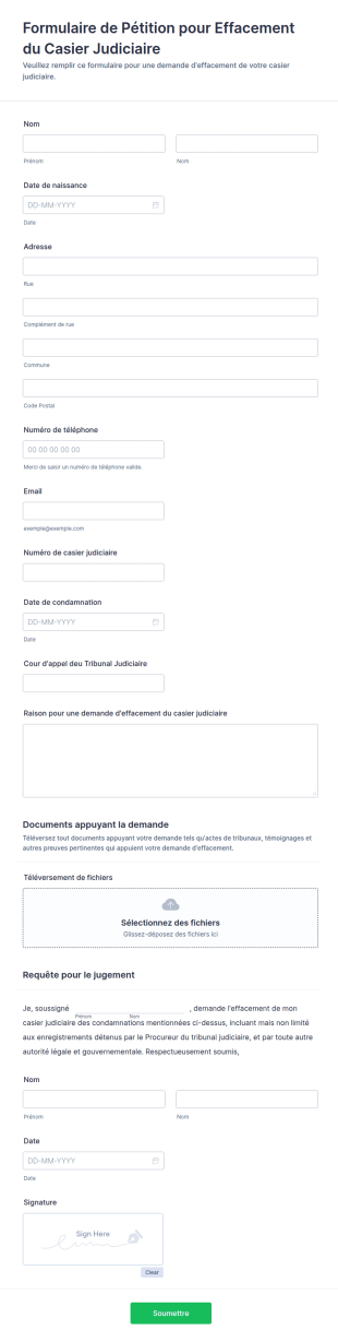 Formulaire De Pétition Pour Effacement Du Casier Judiciaire