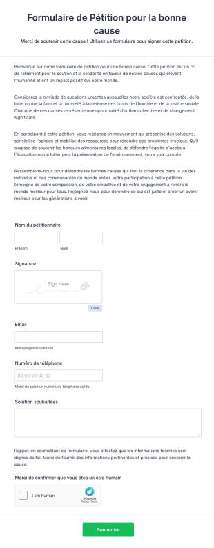 Formulaire De Pétition Pour La Bonne Cause
