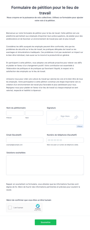 Formulaire De Pétition Pour Le Lieu De Travail Form Template