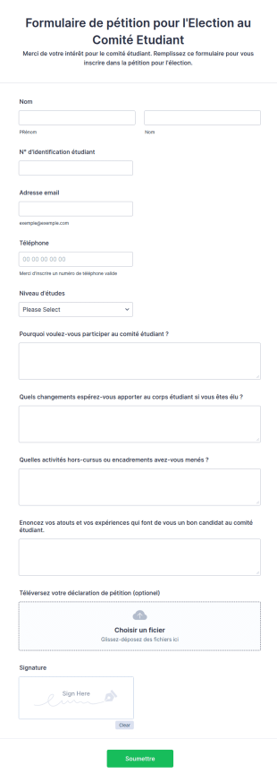 Formulaire De Pétition Pour L'Election Au Comité Etudiant