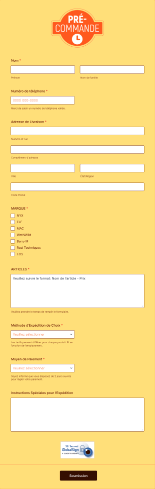Formulaire De Précommande De Produit Form Template