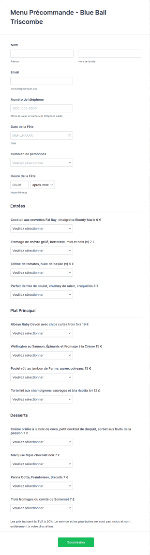 Formulaire De Précommande Pour Restaurant