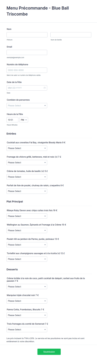 Formulaire De Précommande Pour Restaurant