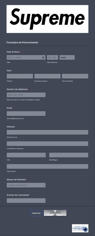 Formulaire De Précommande Form Template