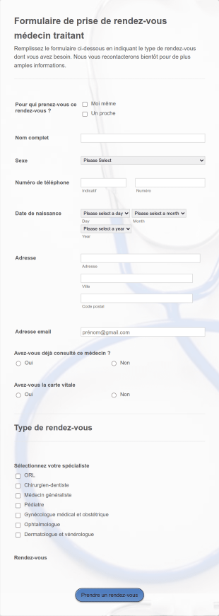 Formulaire De Prise De Rendez Vous Médecin Traitant Form Template