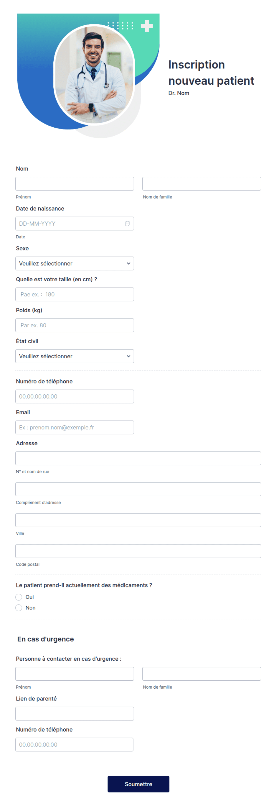 Formulaire de prise en charge de patient | Jotform