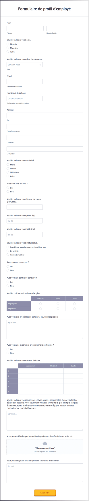 Formulaire De Profil D'employé