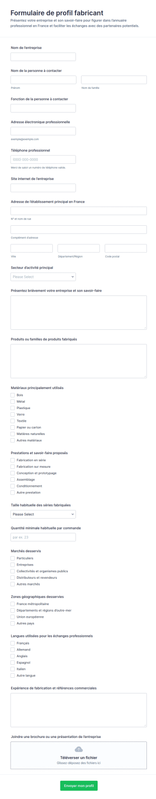 Formulaire De Profil Du Fabricant