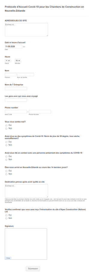 Formulaire De Protocole Covid 19 De Chantier