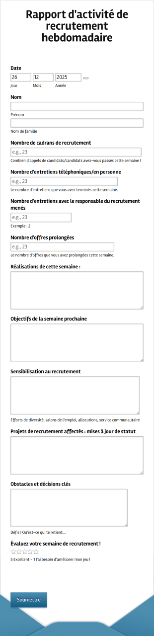 Formulaire De Rapport D'activité De Recrutement