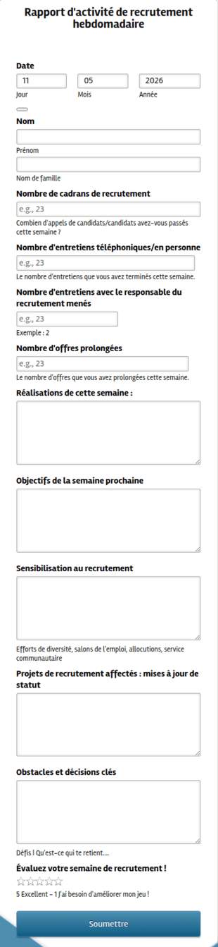 Formulaire De Rapport D'activité De Recrutement