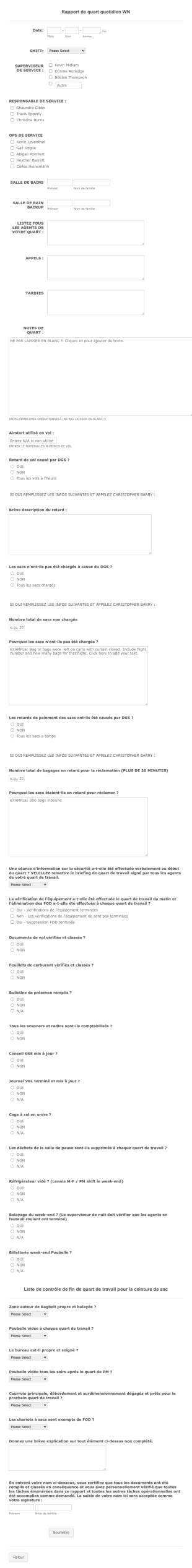 Formulaire De Rapport De Quart Quotidien