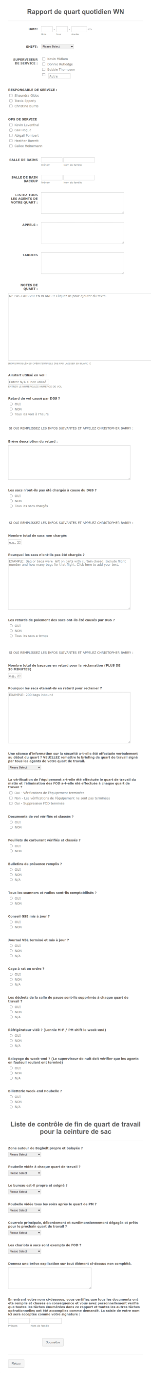 Formulaire De Rapport De Quart Quotidien