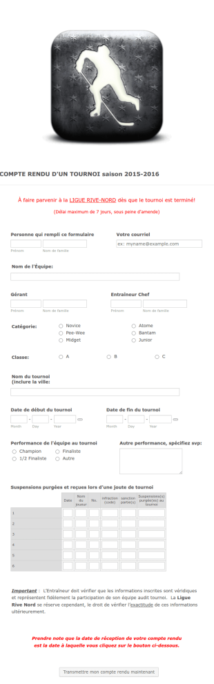 Formulaire De Rapport De Tournoi