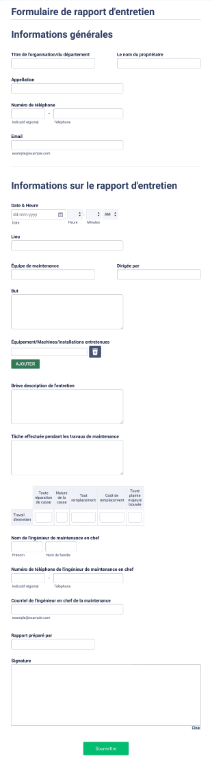 Formulaire De Rapport D'entretien Form Template