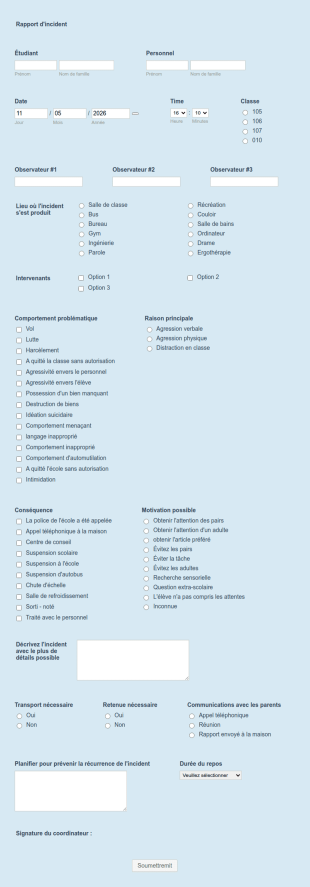 Formulaire De Rapport D'incident Scolaire