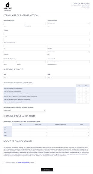 Formulaire De Rapport Médical Form Template