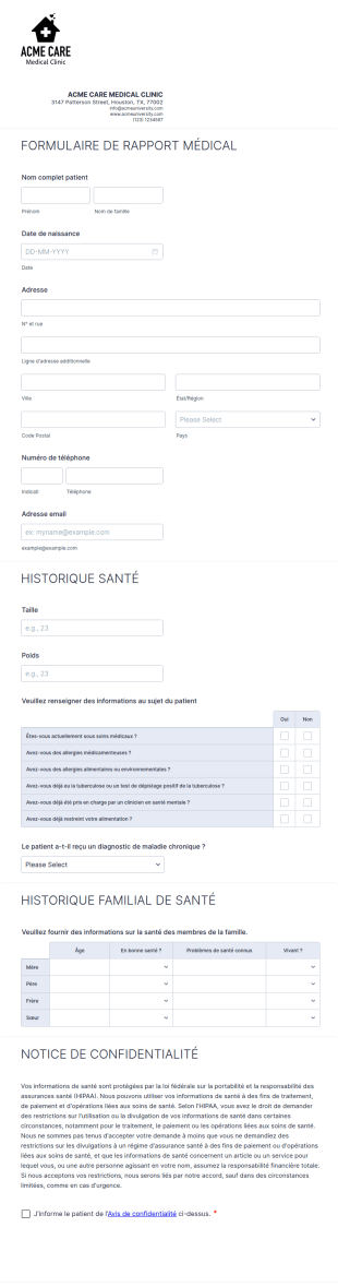 Formulaire De Rapport Médical