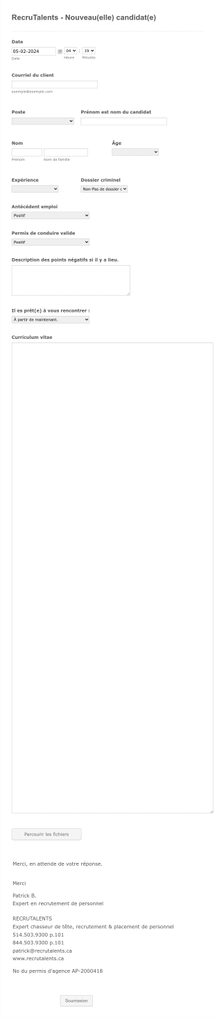 Formulaire De Recherche De Talents Form Template