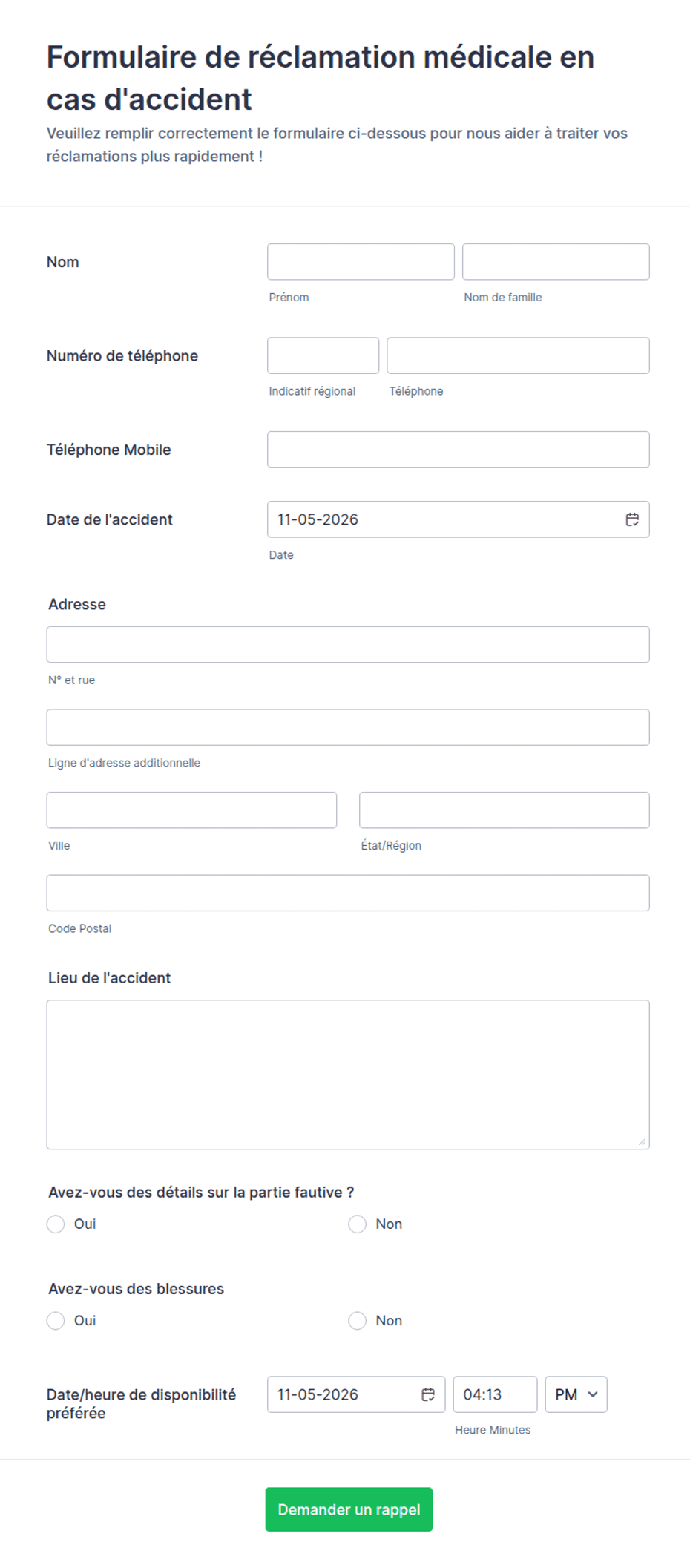 Formulaire de réclamation d'urgence Modèle du formulaire | Jotform