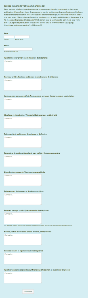 Formulaire De Recommandation De Quartier