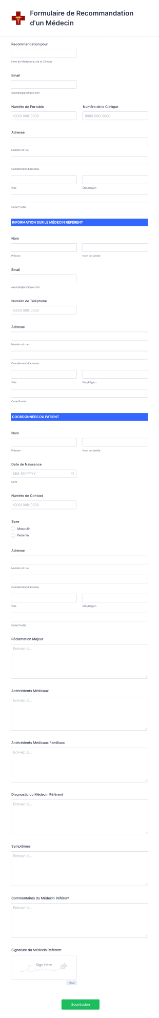Formulaire De Recommandation D'un Médecin Form Template