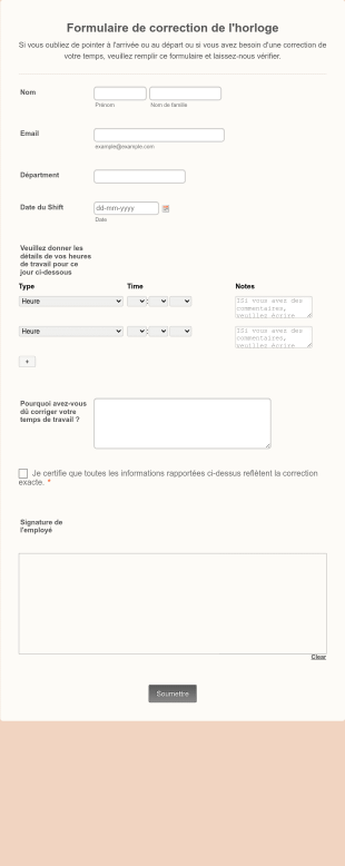 Formulaire De Réglage De L'horloge Form Template