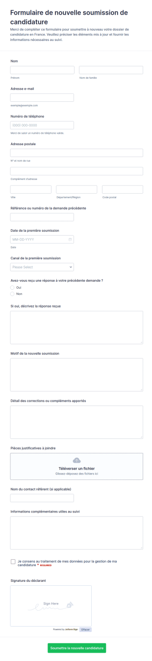 Formulaire De Réinscription De Candidature