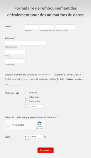 Formulaire De Remboursement Pour Des Animations De Danse