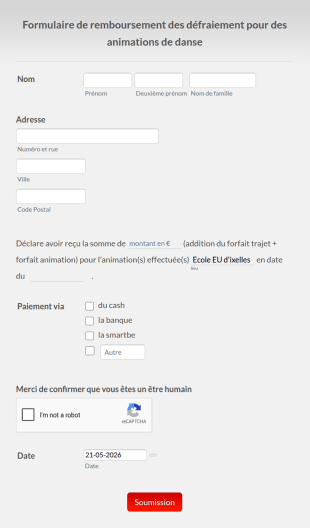 Formulaire De Remboursement Pour Des Animations De Danse
